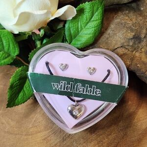 Wild Fable Silver Heart Necklace and Earrings Set